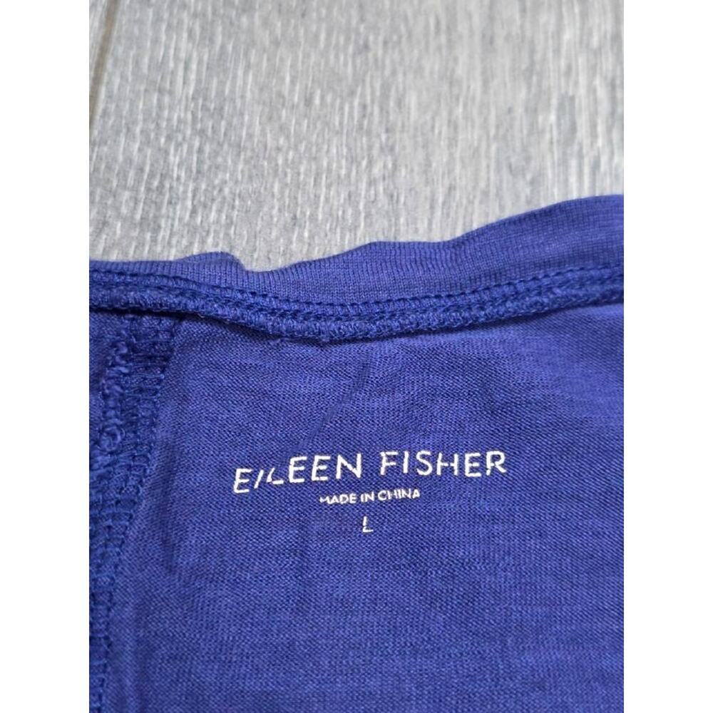 EILEEN FISHER Top Silk Cotton Stretch Jersey Crop 3/4 Crewneck Blue L A004184 - Picture 3 of 8
